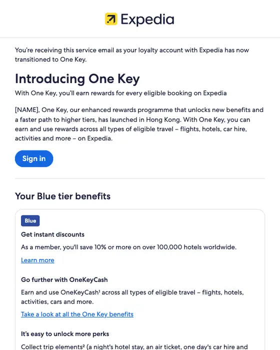 Expedia account notice email