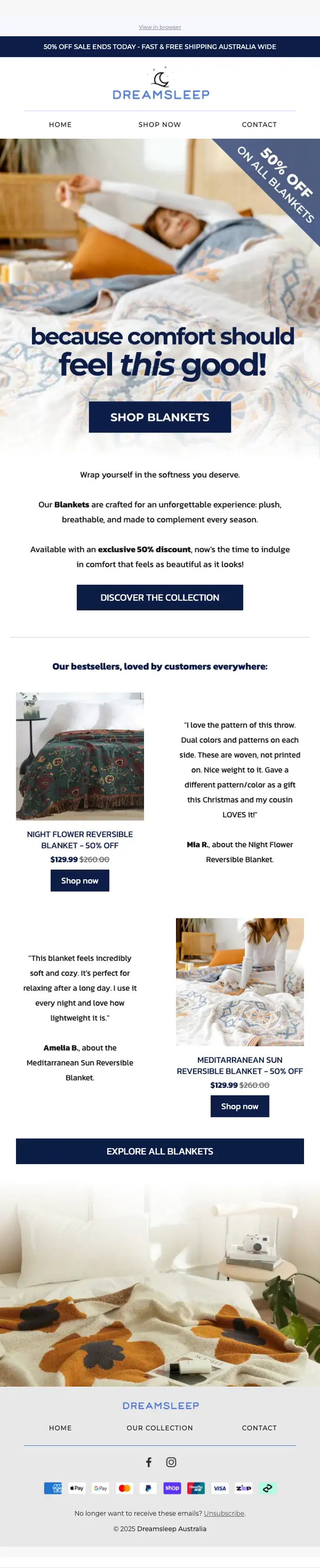 DREAMSLEEP AUSTRALIA sale email, full length