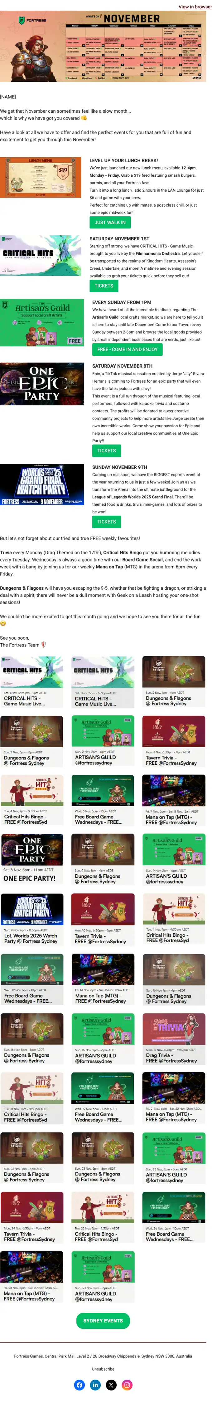Fortress - The Home of Games newsletter email, full length