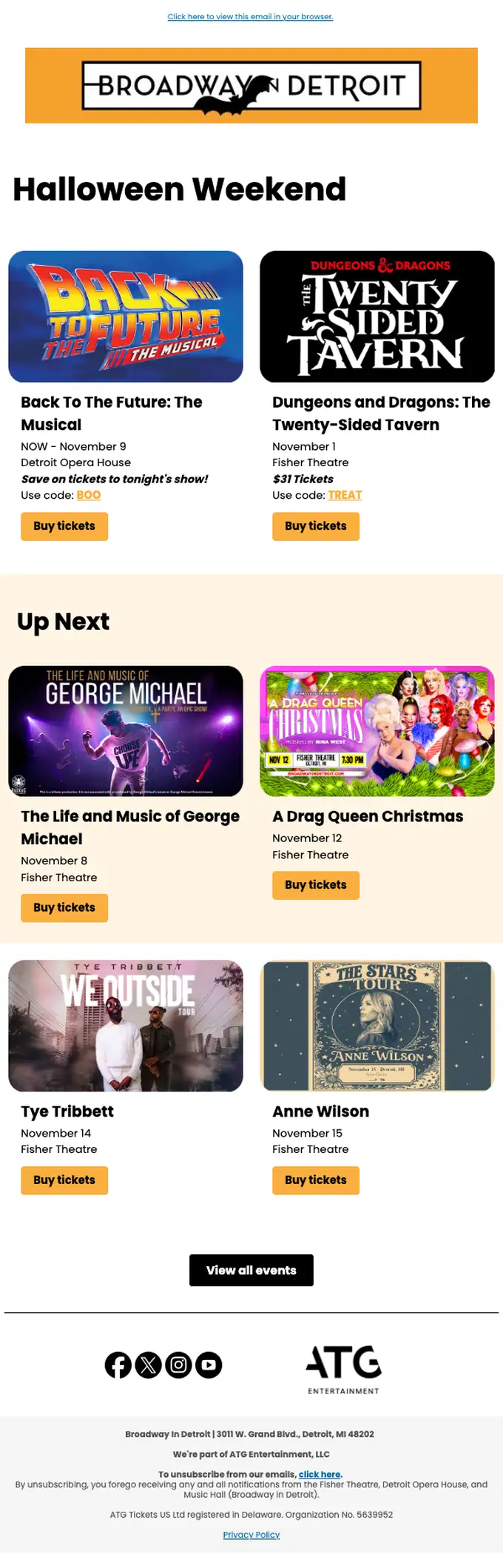 Broadway In Detroit promotional email, full length