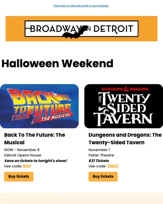 Broadway In Detroit promotional email