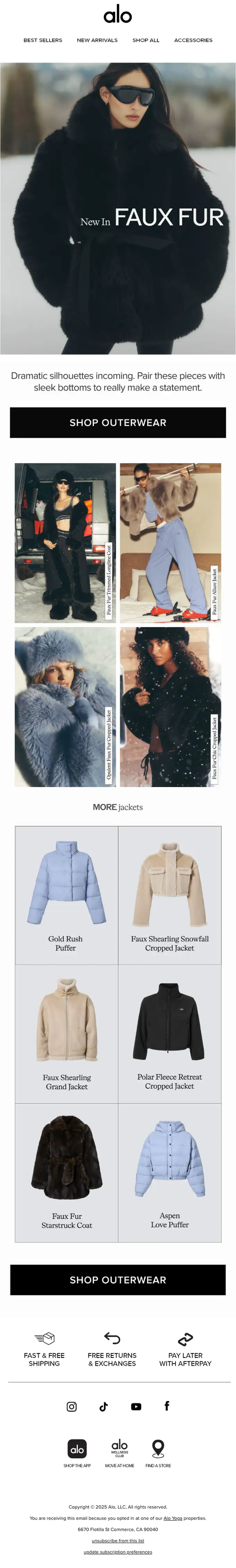 ALO product launch email, full length