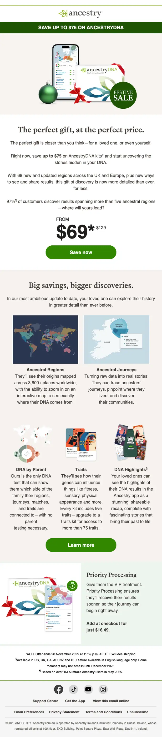 Ancestry promotional email, full length