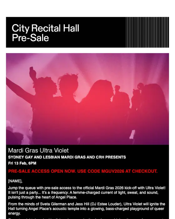 City Recital Hall promotional email