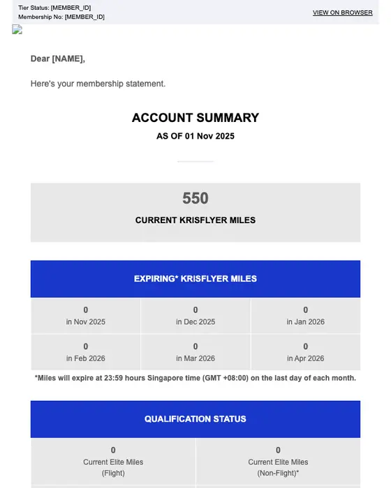 KrisFlyer account notice email