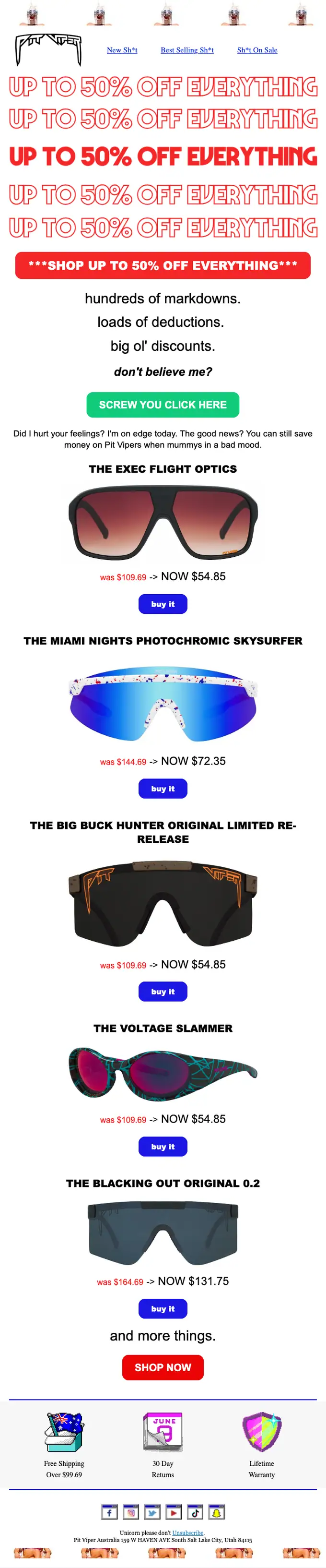 Pit Viper Australia sale email, full length