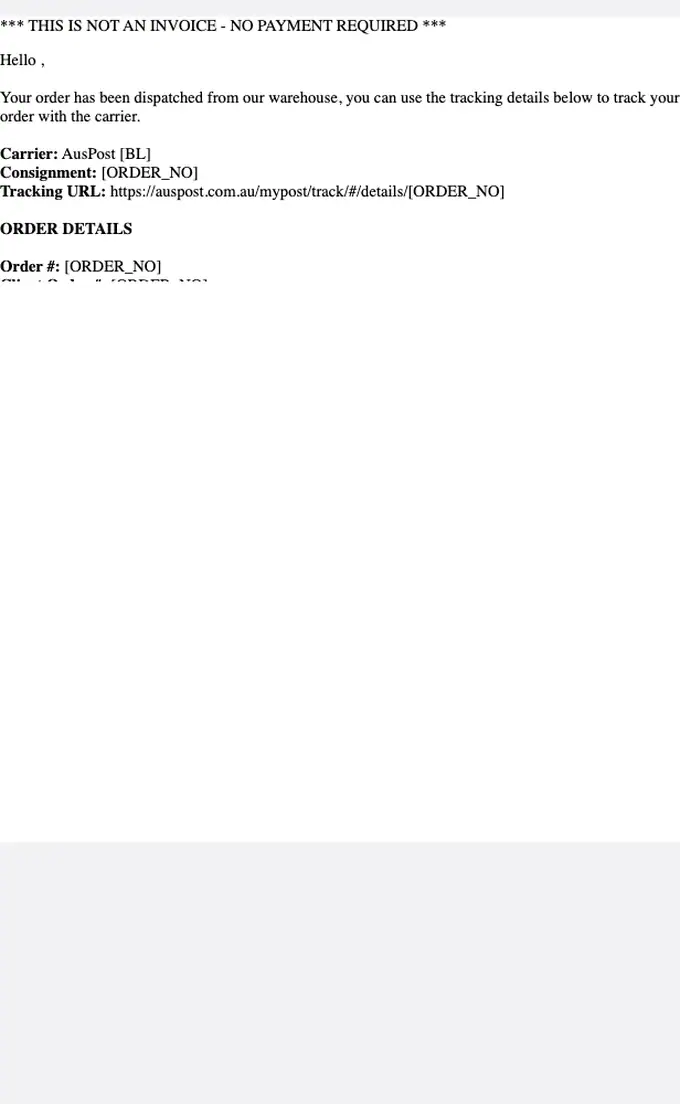 BrandLink shipping email, full length
