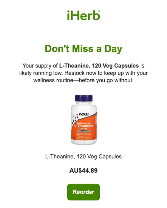 iHerb order reminder email