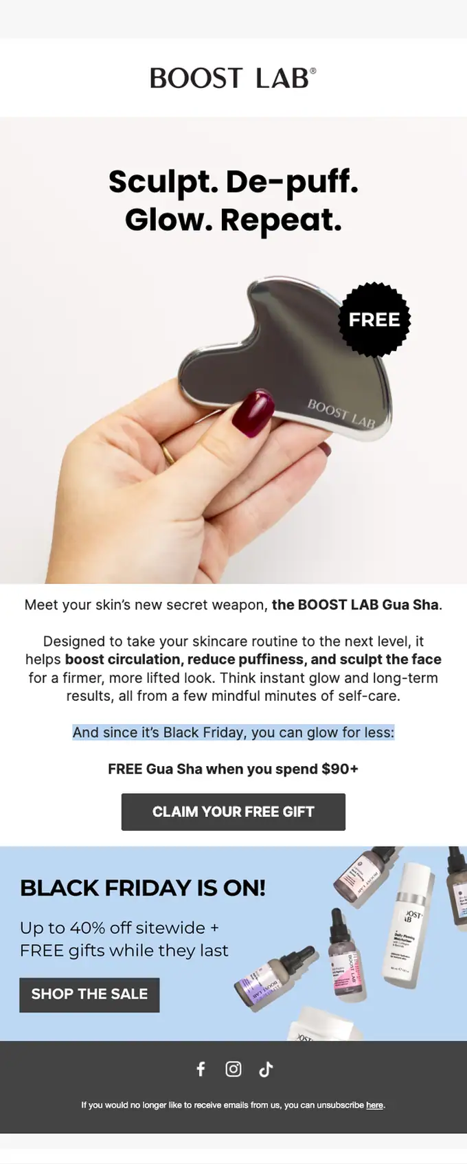 BOOST LAB promotional email, full length