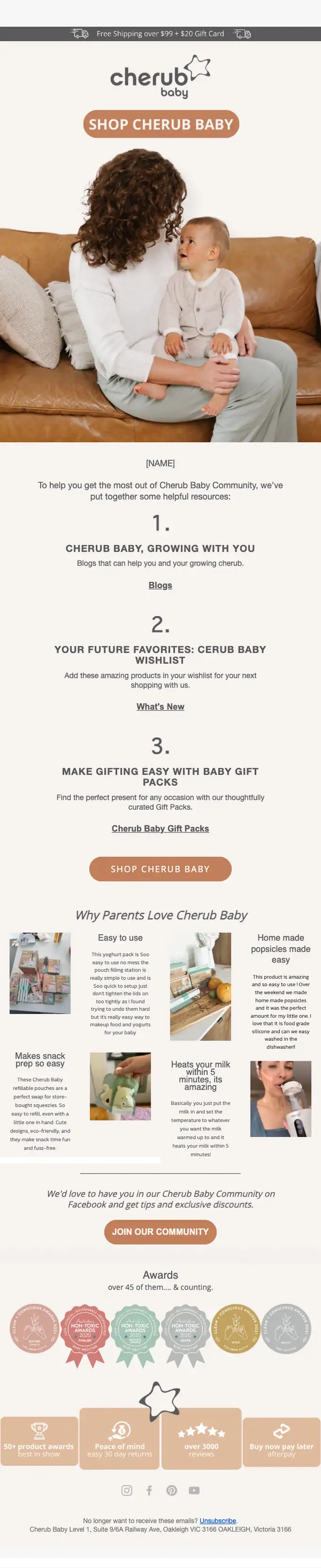 Cherub Baby welcome email, full length