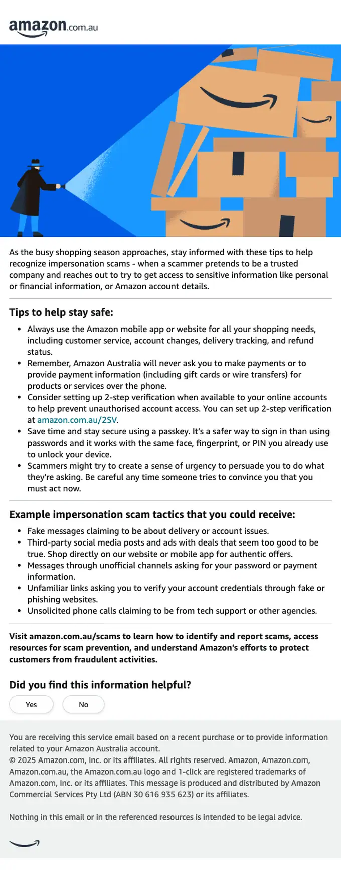 Amazon.com.au security alert email, full length