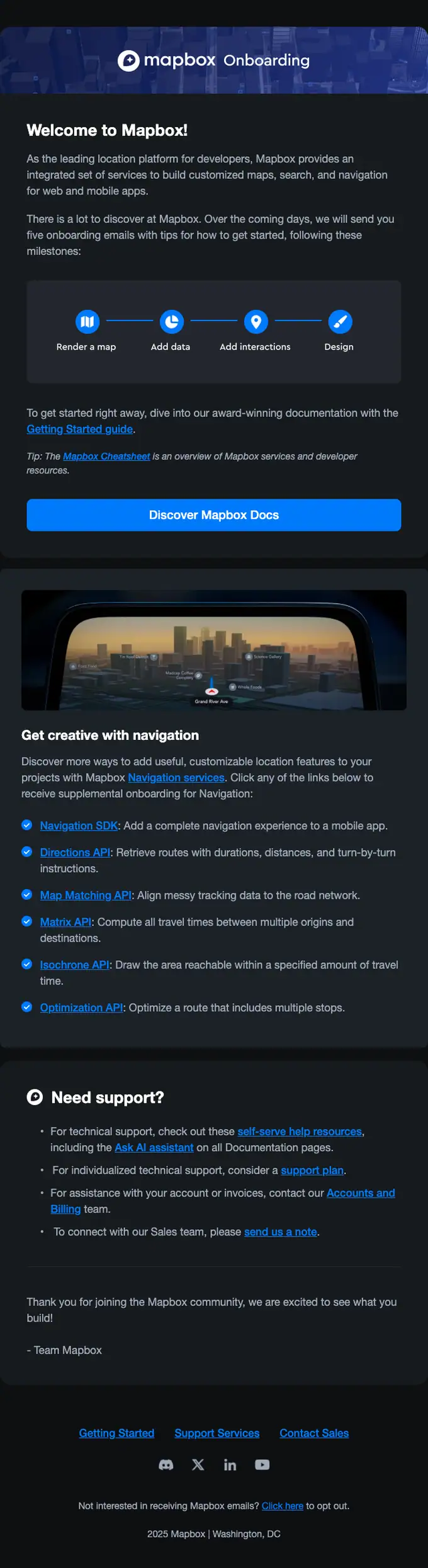 Mapbox welcome email, full length