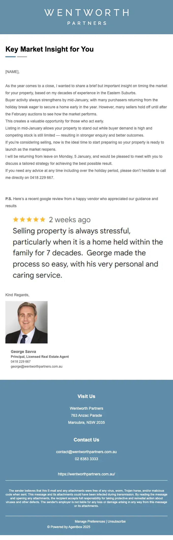 Wentworth Partners promotional email, full length