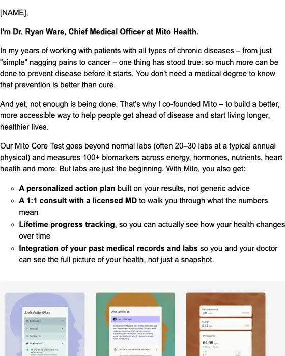 Mito Health promotional email