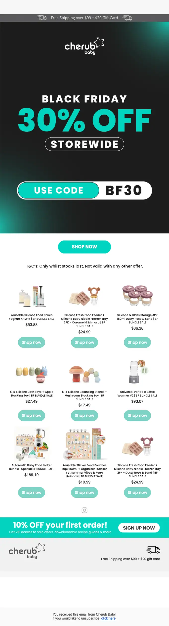 Cherub Baby promotional email, full length