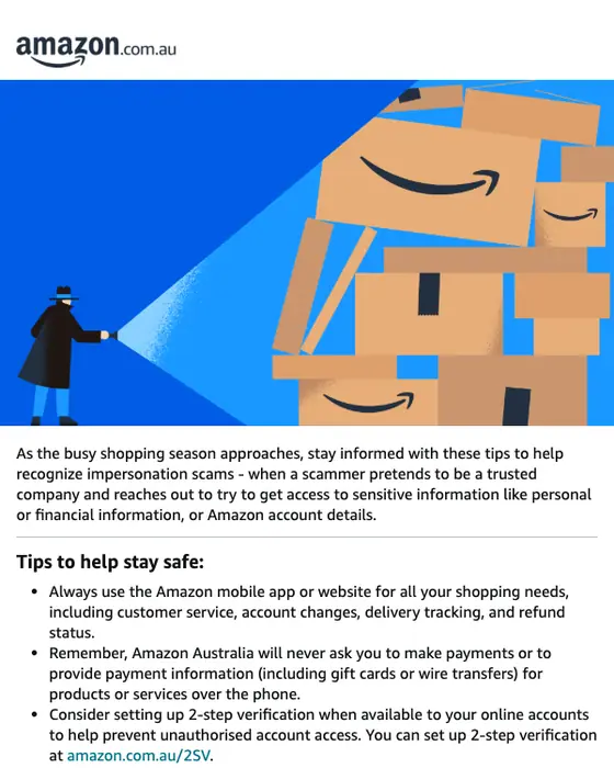 Amazon.com.au security alert email