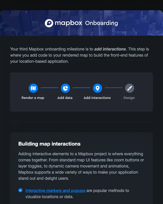 Mapbox onboarding email: Mapbox Onboarding: Build interactions