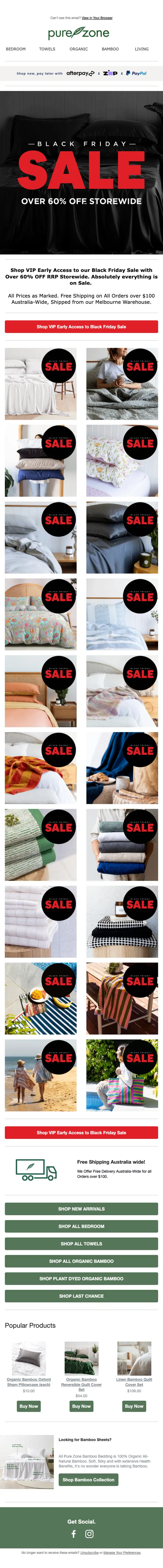 Pure Zone sale email, full length