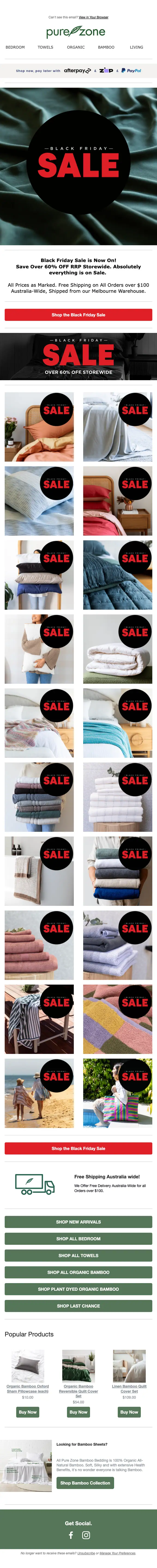 Pure Zone sale email, full length