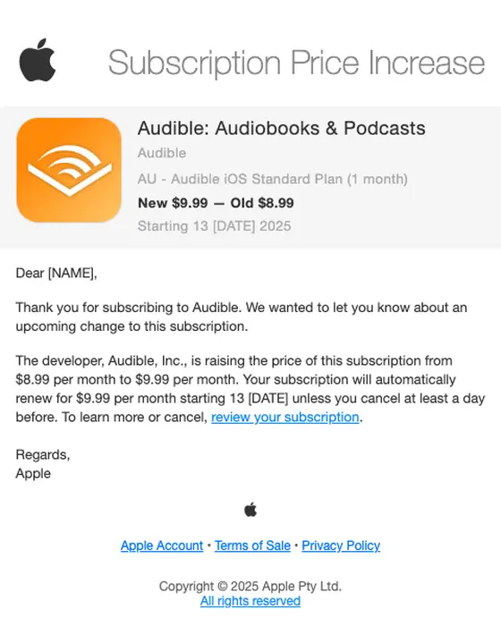 Apple subscription email