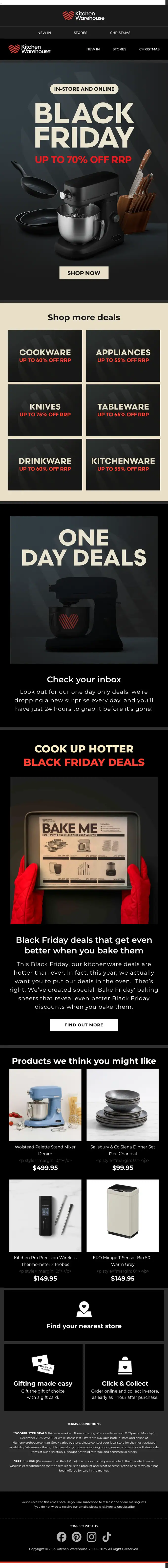 Kitchen Warehouse sale email, full length