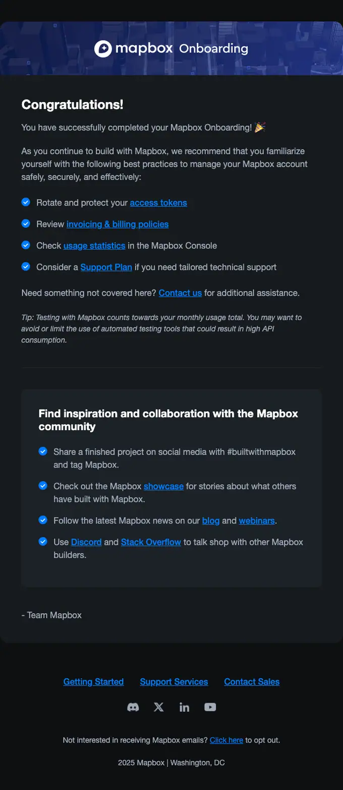 Mapbox account notice email, full length