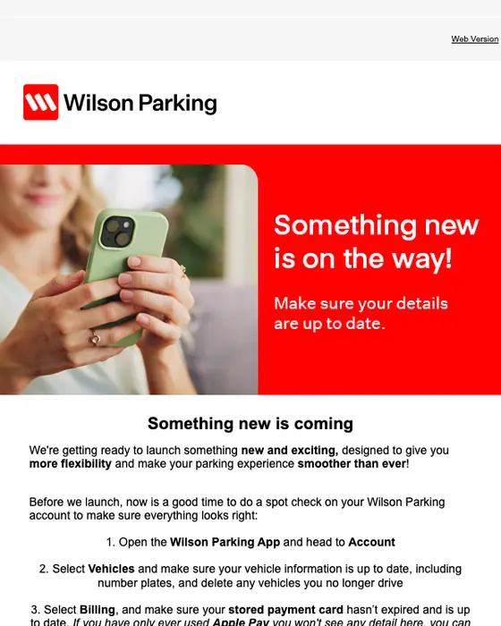 Wilson Parking Australia account notice email