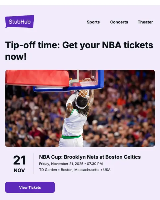 StubHub event invite email