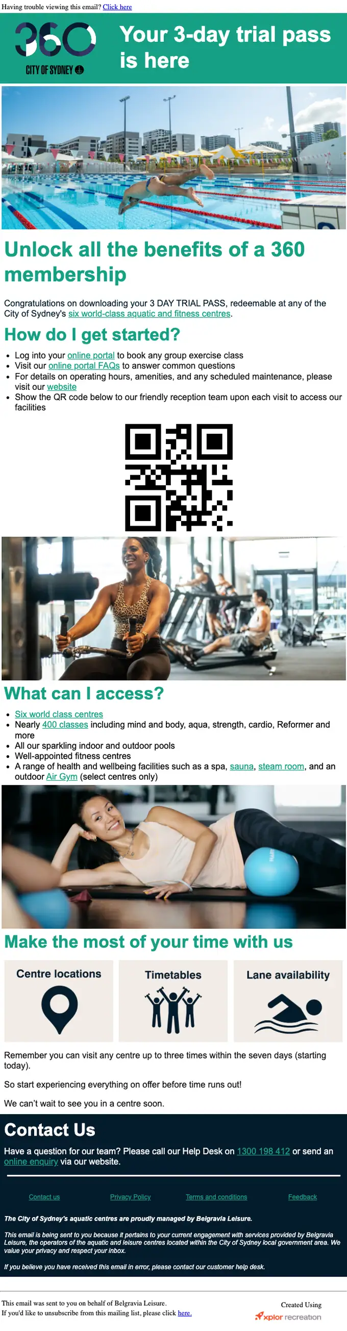 Belgravia Leisure welcome email, full length