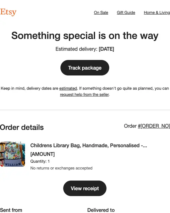 Etsy shipping email