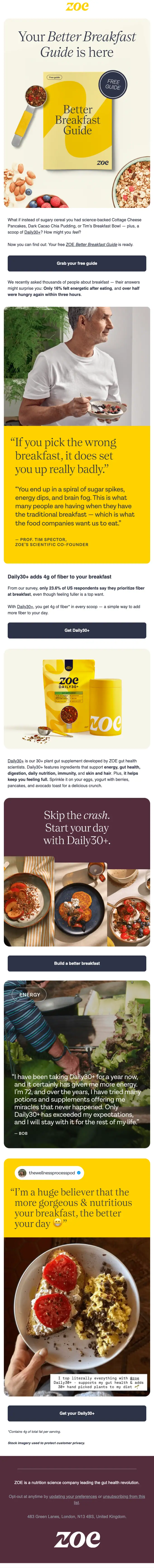 ZOE promotional email, full length