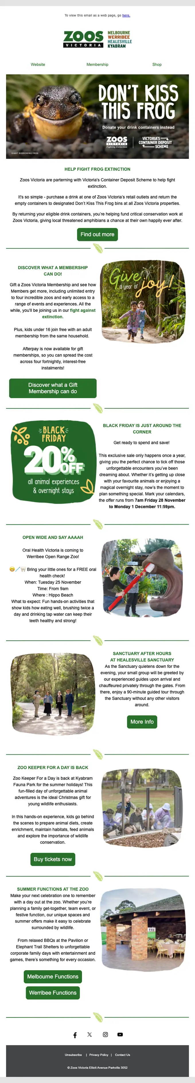 Zoos Victoria promotional email, full length