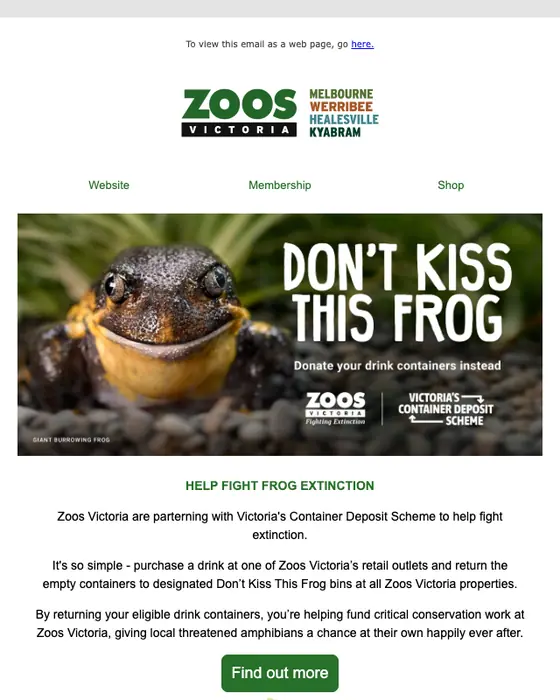 Zoos Victoria promotional email: Don't kiss this frog!