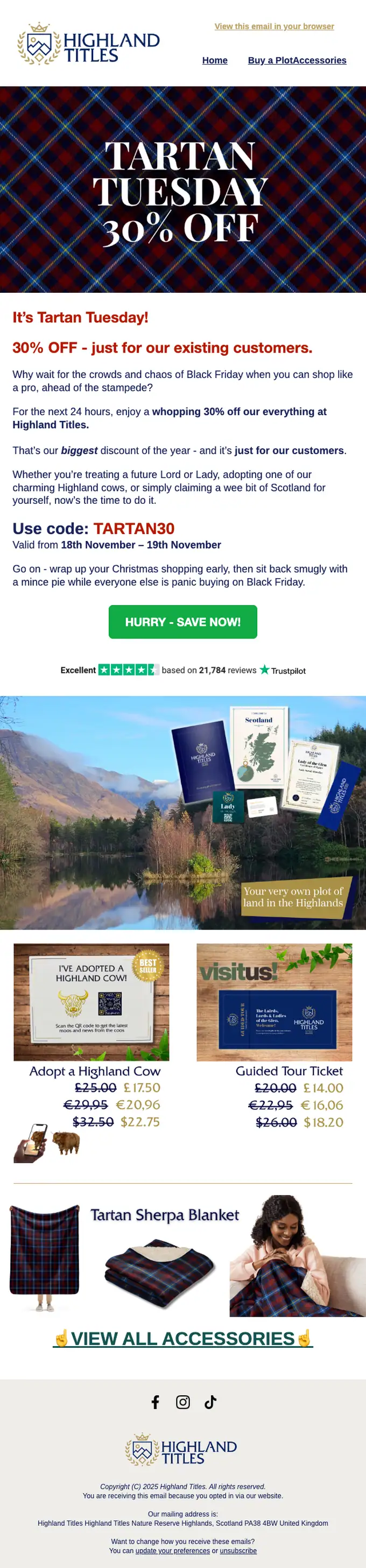 Highland Titles discount offer email, full length