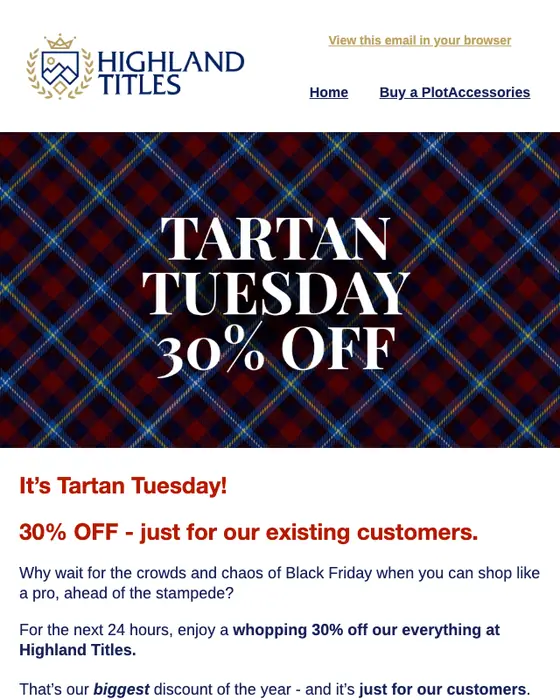 Highland Titles Black Friday email