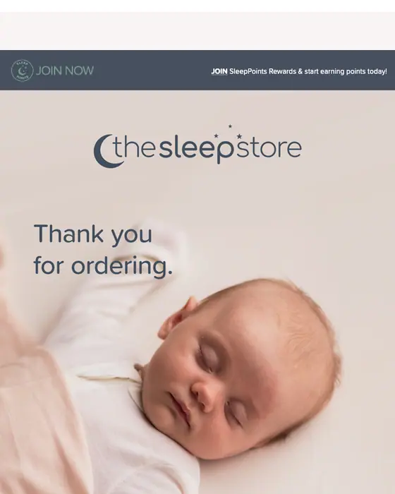 The Sleep Store order confirmation email