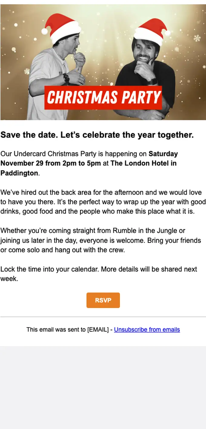 Undercard Boxing event invite email, full length