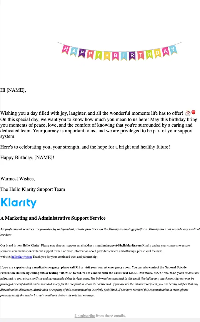 Klarity seasonal email, full length