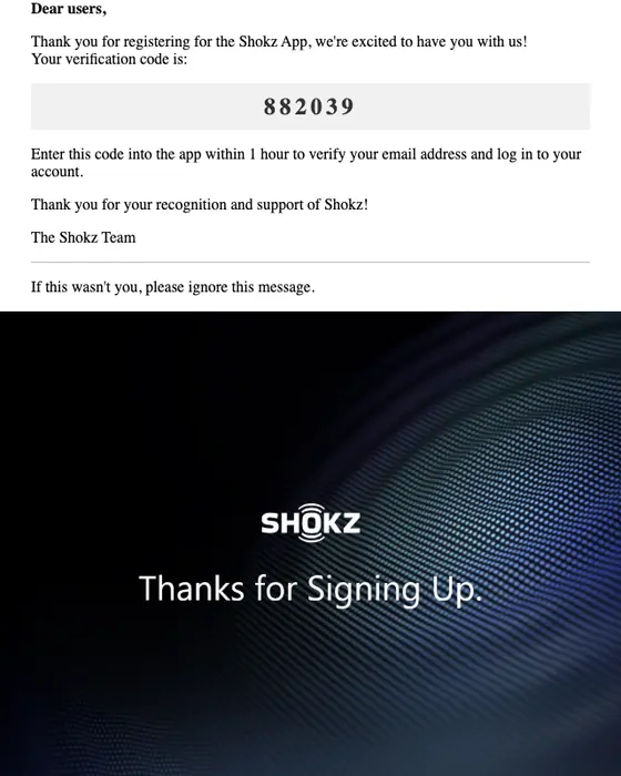 Shokz email verification email