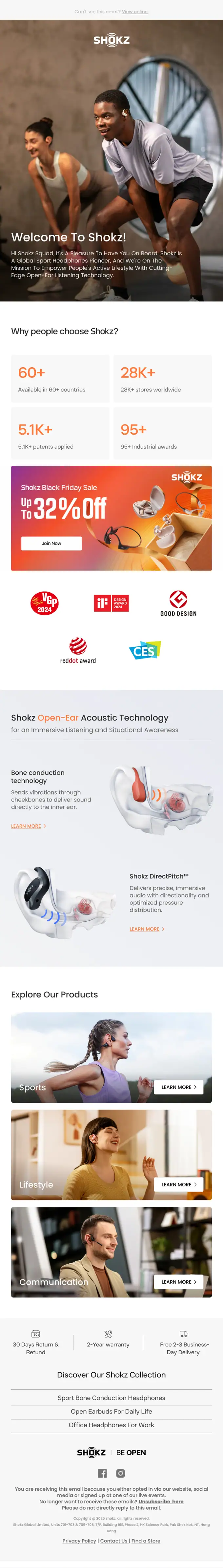Shokz AU welcome email, full length