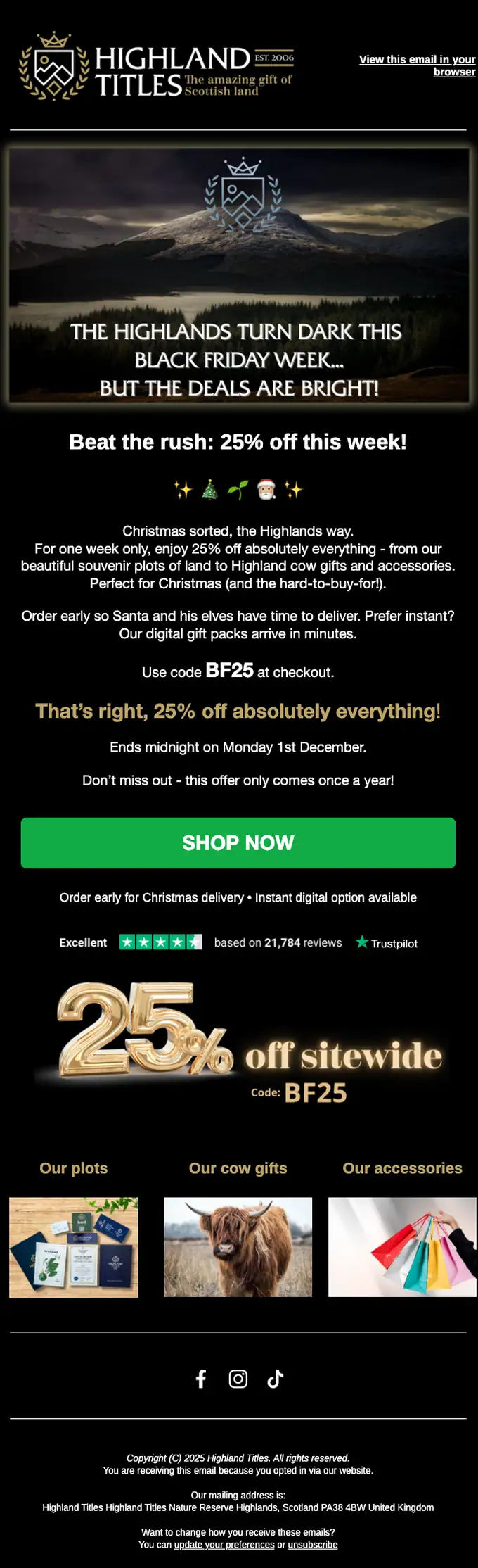 Highland Titles promotional email, full length