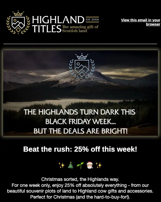 Highland Titles Black Friday email