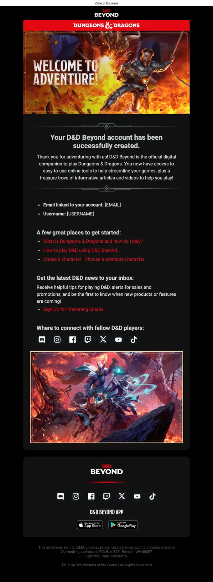 D&D Beyond account notice email, full length