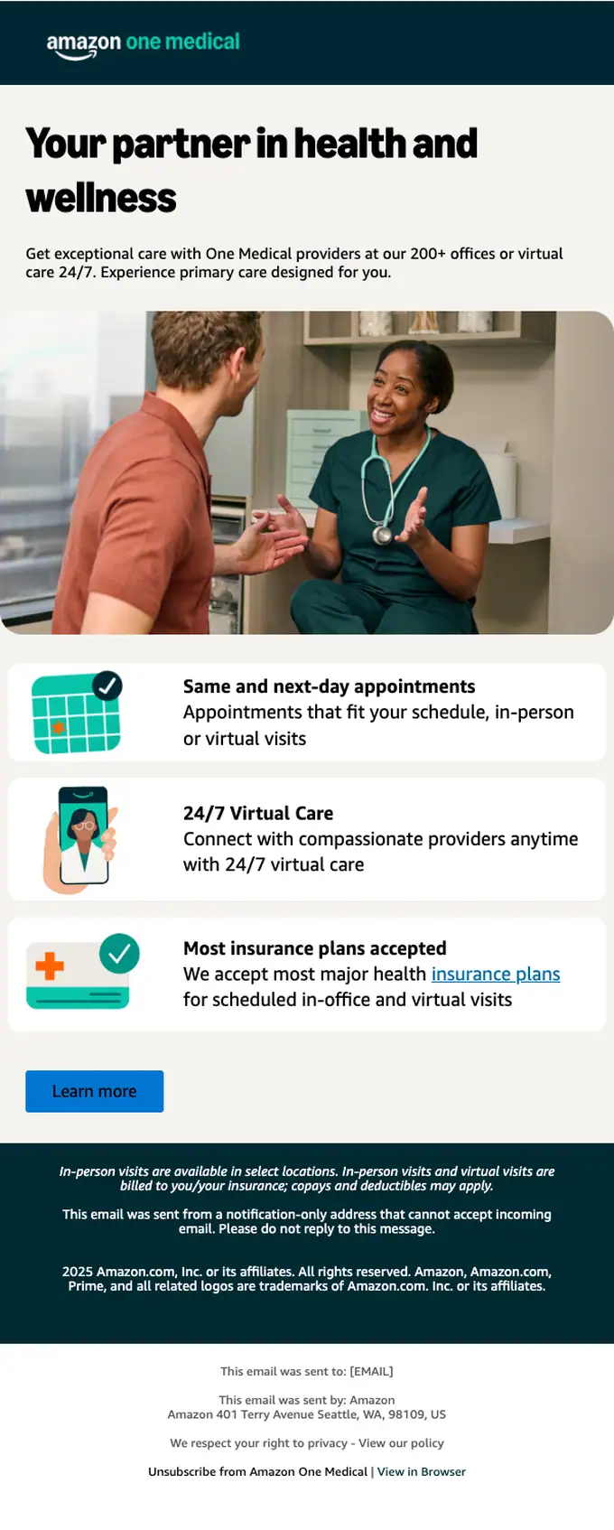 Amazon Health promotional email, full length