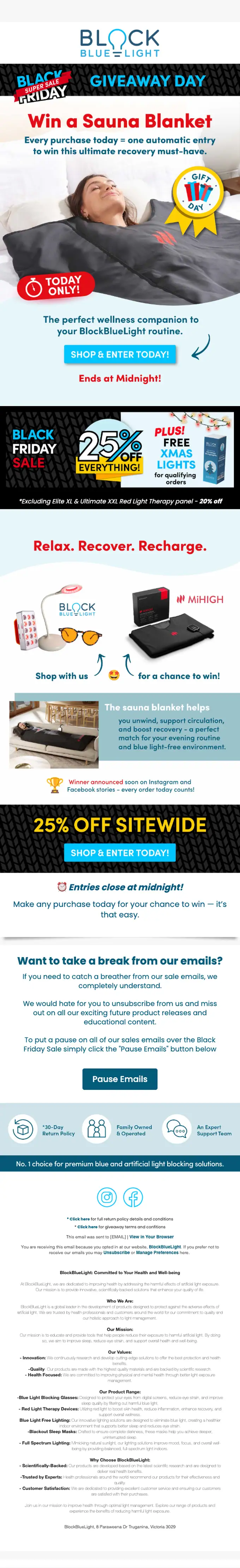 BlockBlueLight promotional email, full length