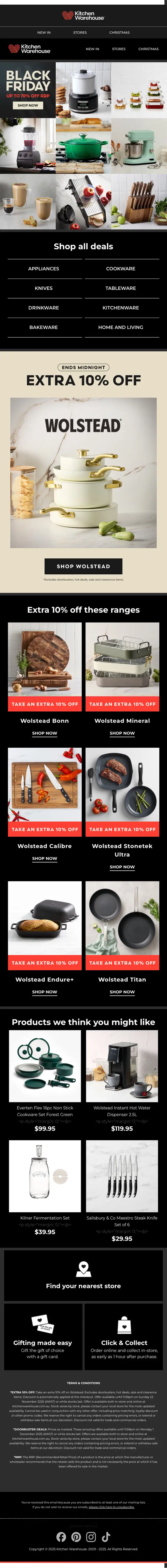 Kitchen Warehouse sale email, full length