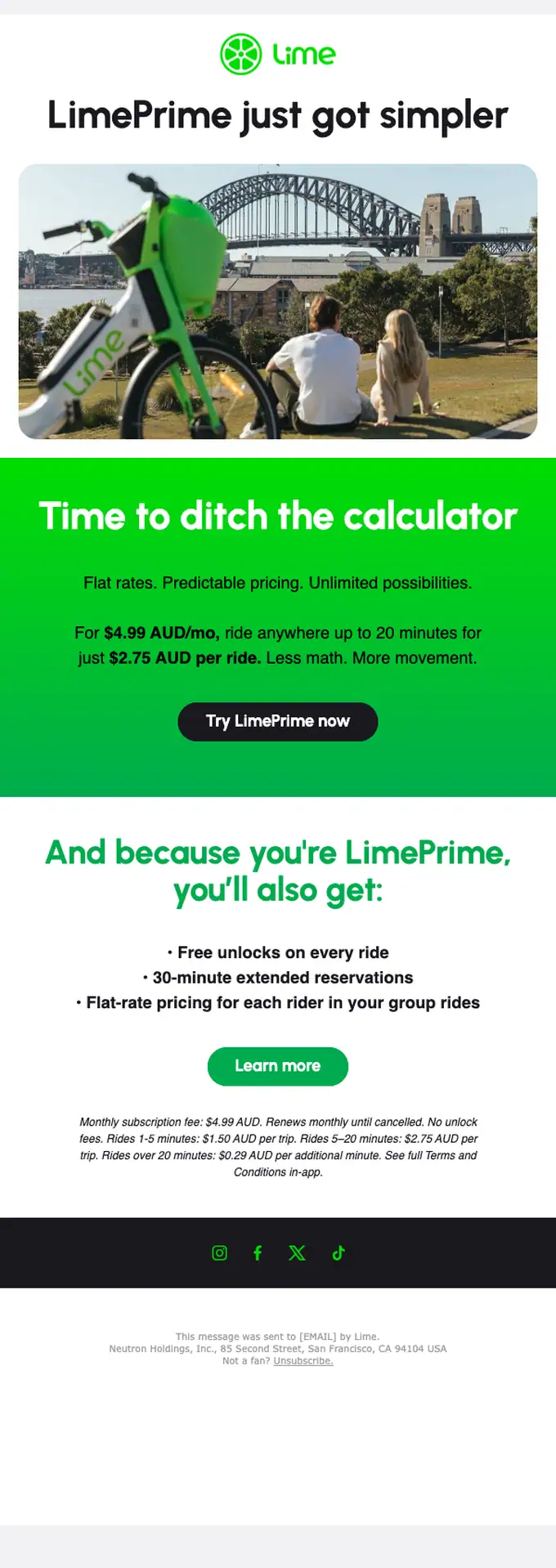Lime product launch email, full length
