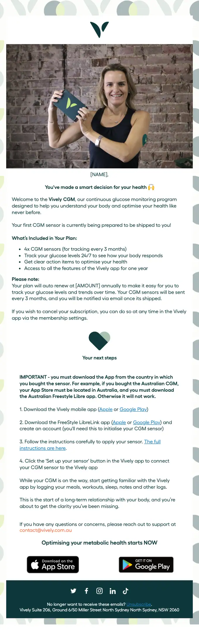 Vively welcome email, full length