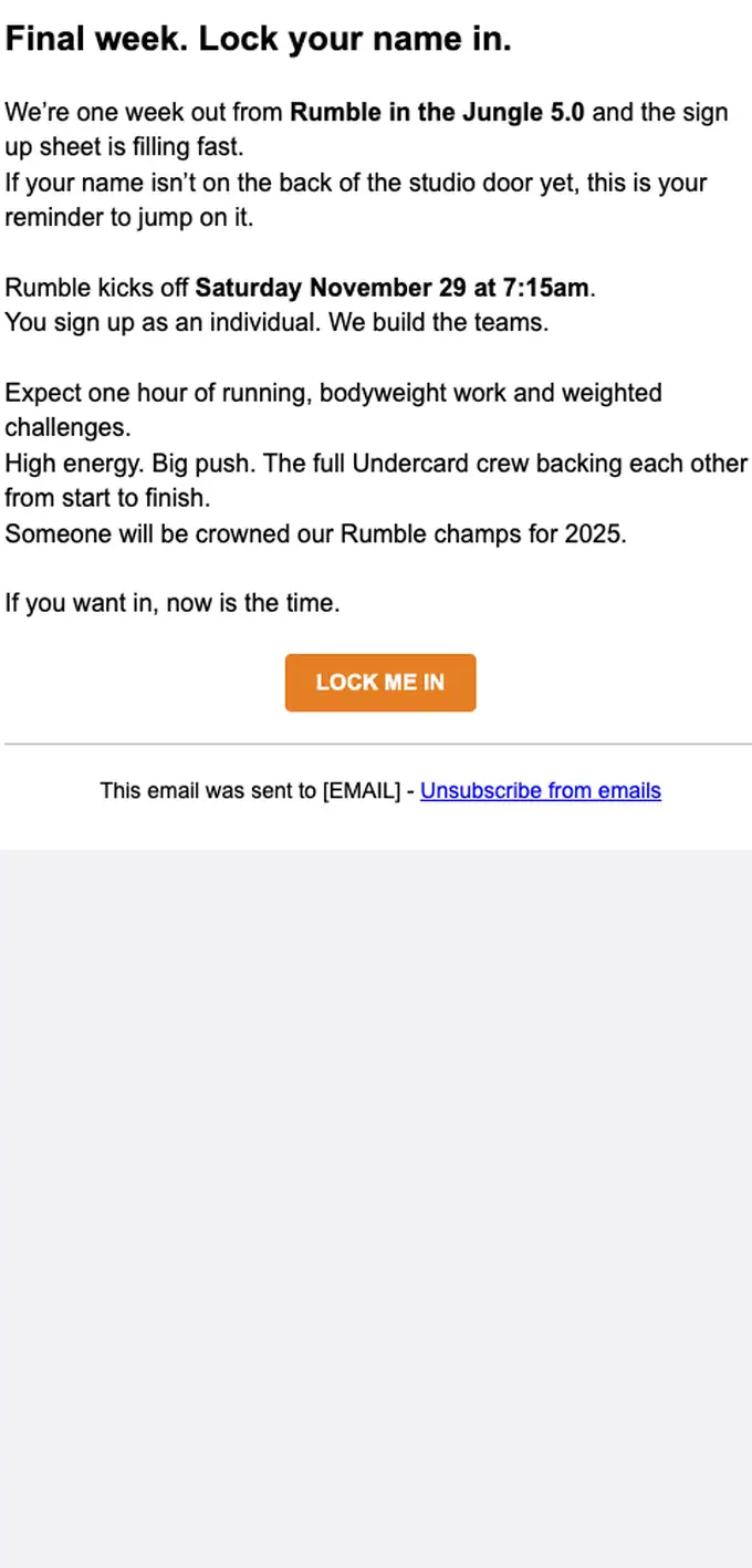 Undercard Boxing event invite email, full length