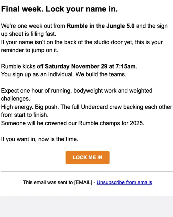 Undercard Boxing event invite email